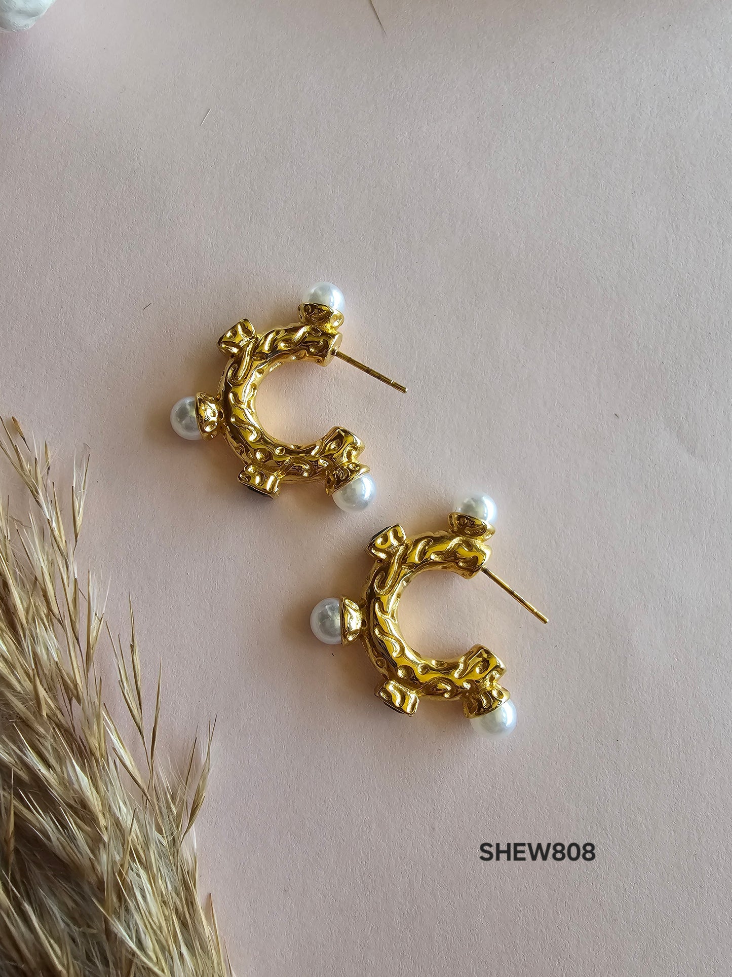 Regal Pearl & Emerald Huggie Hoops