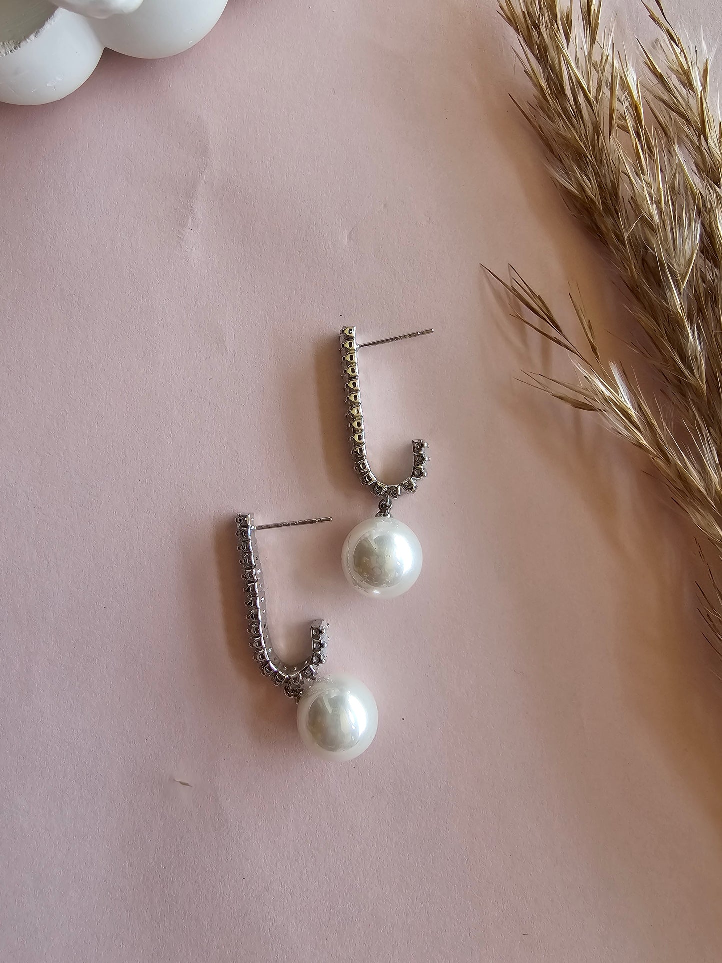 Baguette Pearl Drop Hoops