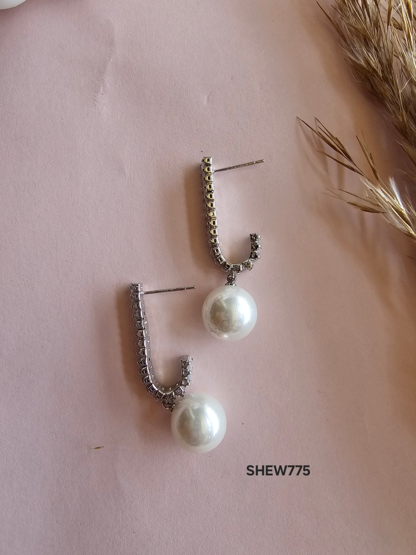 Baguette Pearl Drop Hoops