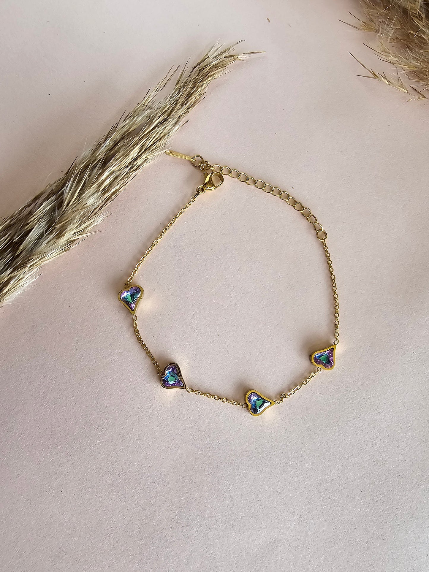 Crystal stone Hearts Bracelet