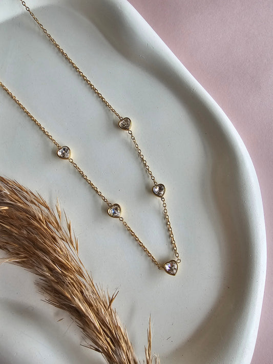 Crystal Heart Line Necklace