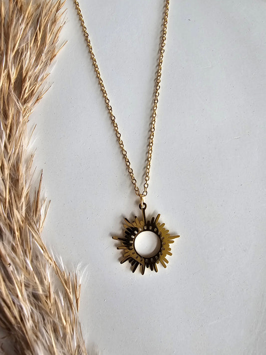 Golden Sunburst Pendant Necklace