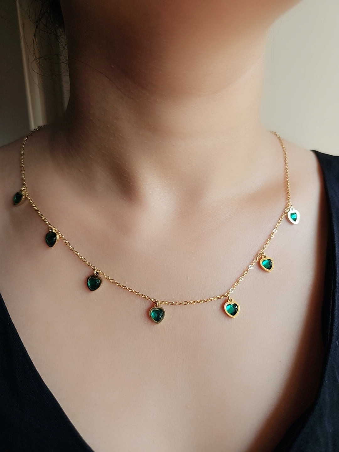 Emerald Heart Charm Necklace