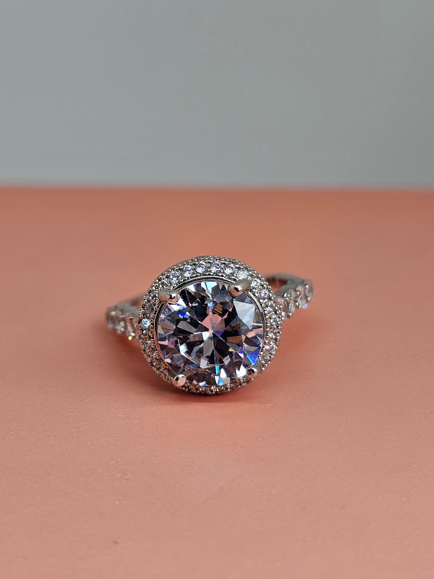 Crystal Halo Round-Cut Ring