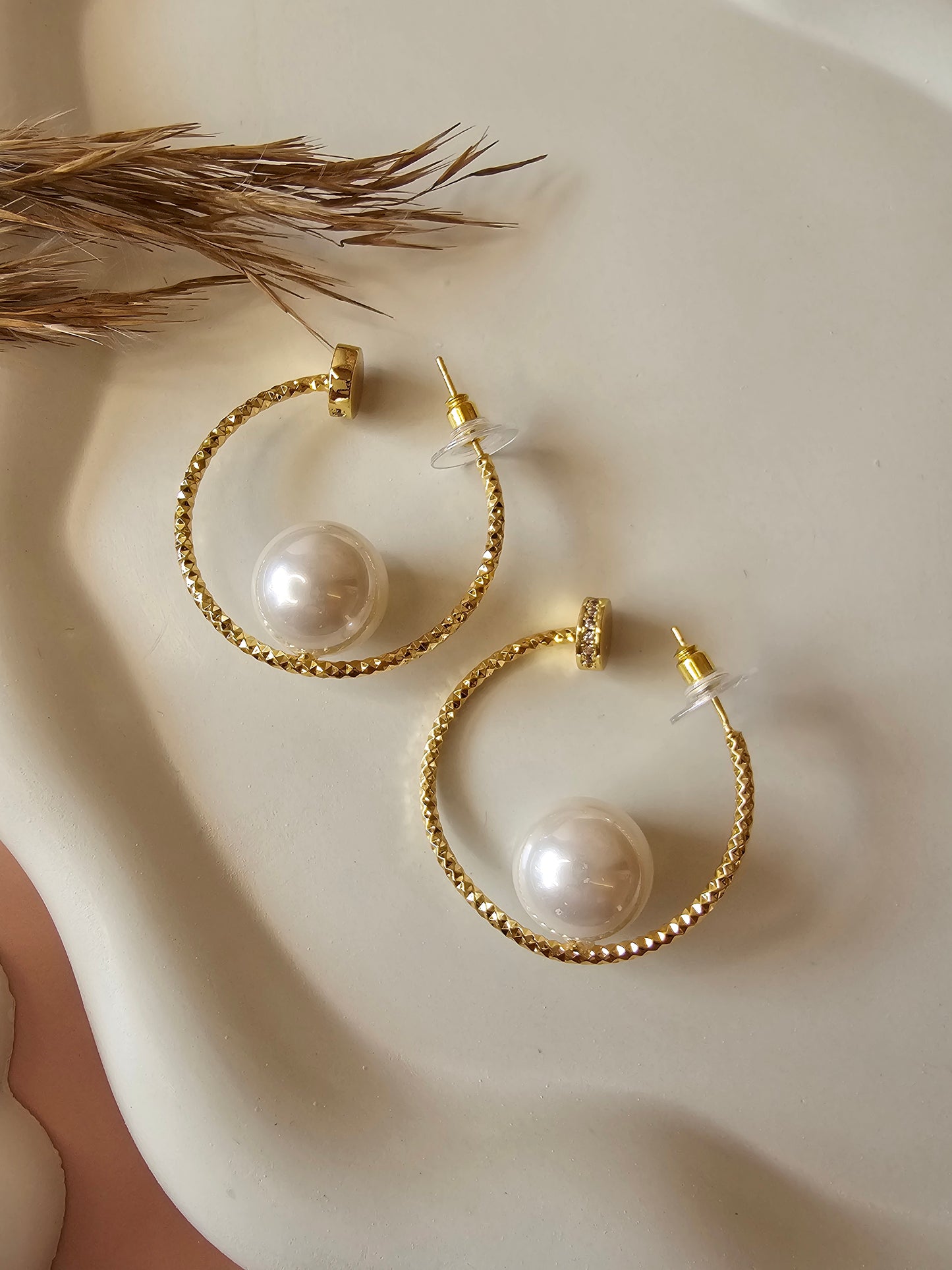 Celeste Pearl Hoop Earrings