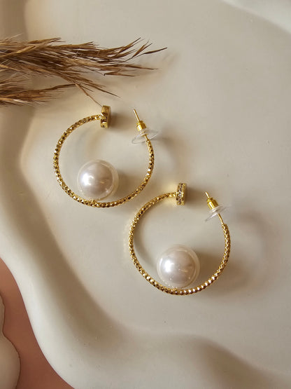 Celeste Pearl Hoop Earrings