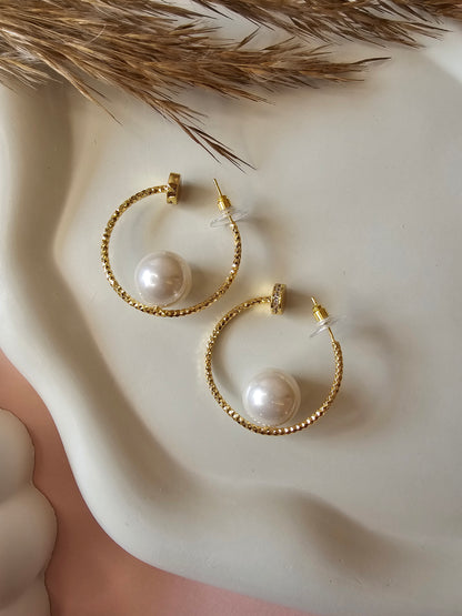 Celeste Pearl Hoop Earrings