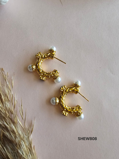 Regal Pearl & Emerald Huggie Hoops