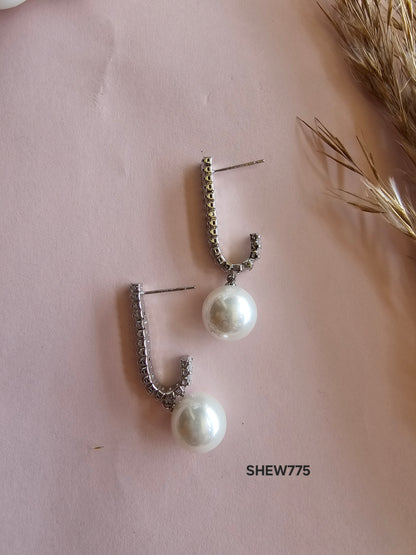Baguette Pearl Drop Hoops
