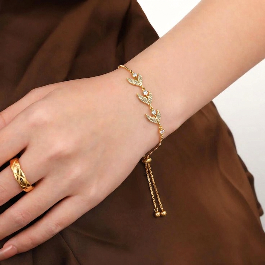 Crystal Leaf Adjustable Bracelet