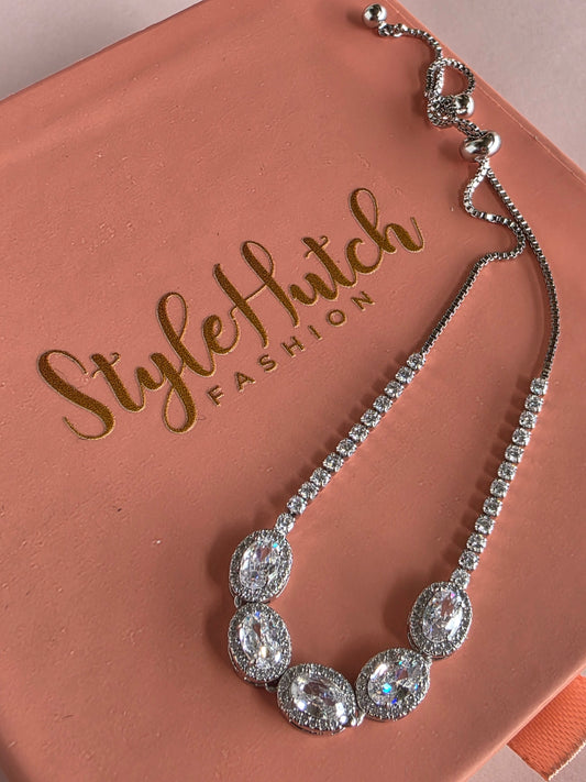 Five Halo Oval Adjustable Bracelet