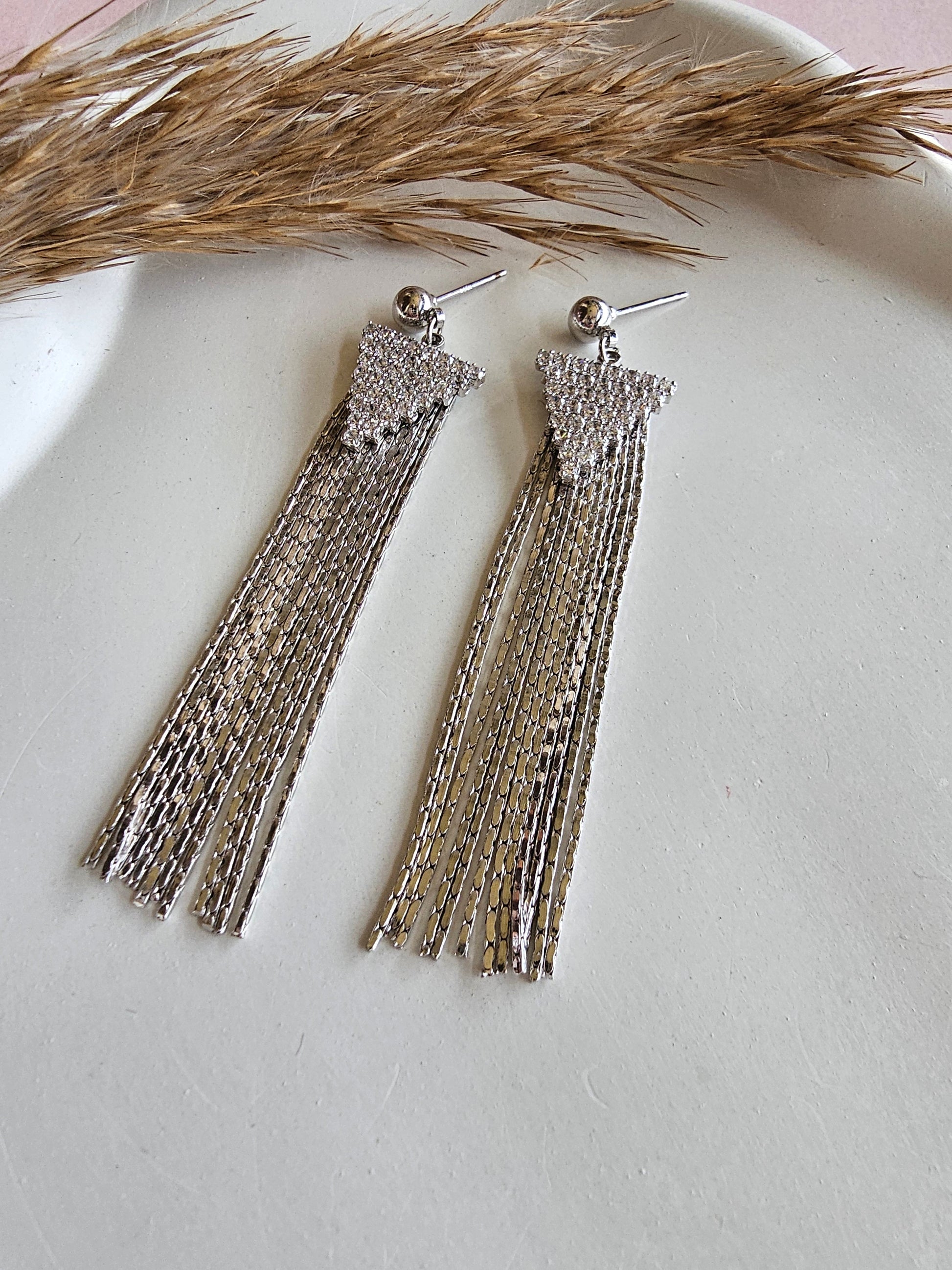 Silver Fringe Glam Earrings