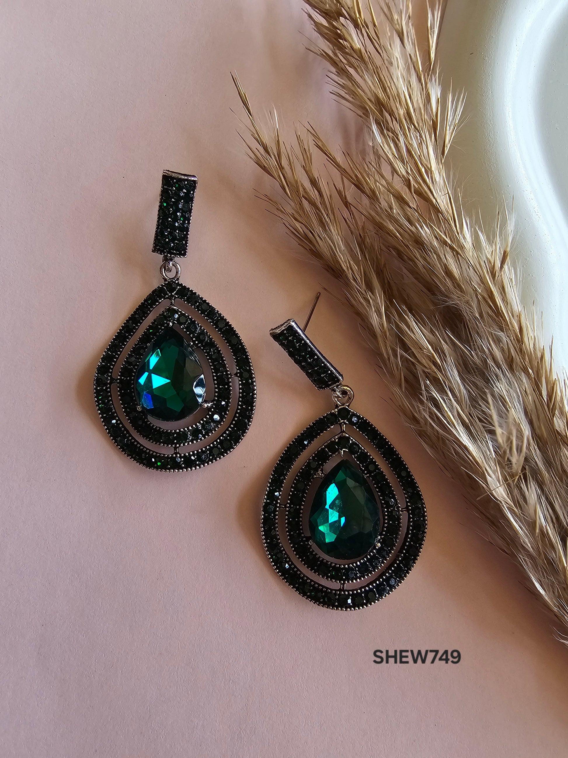 Emerald Noir Statement Earrings