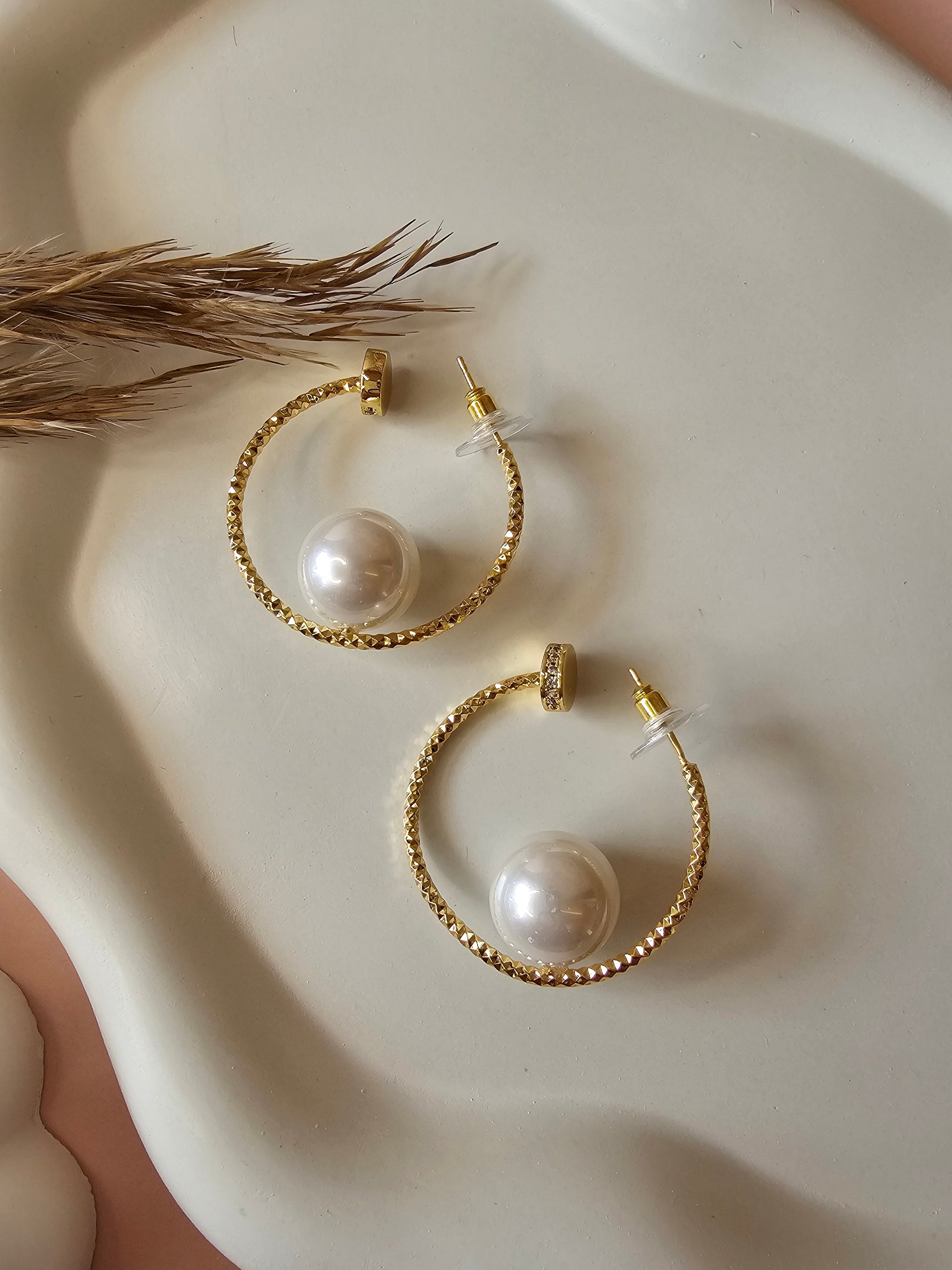 Celeste Pearl Hoop Earrings