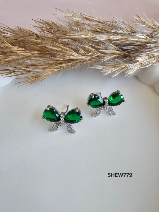 Crystal Bow Studs Green