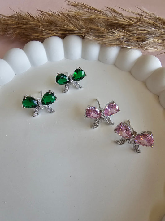 Crystal Bow Studs Pink