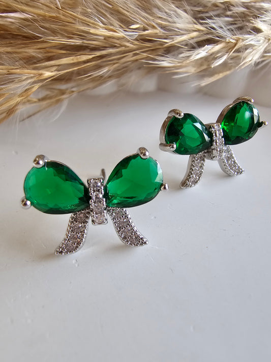 Crystal Bow Studs Green