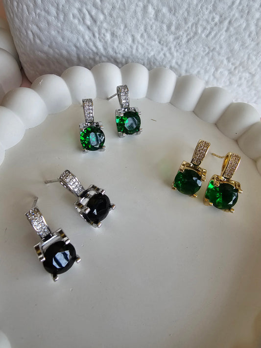 Luxe Gemstone Drop Studs Green