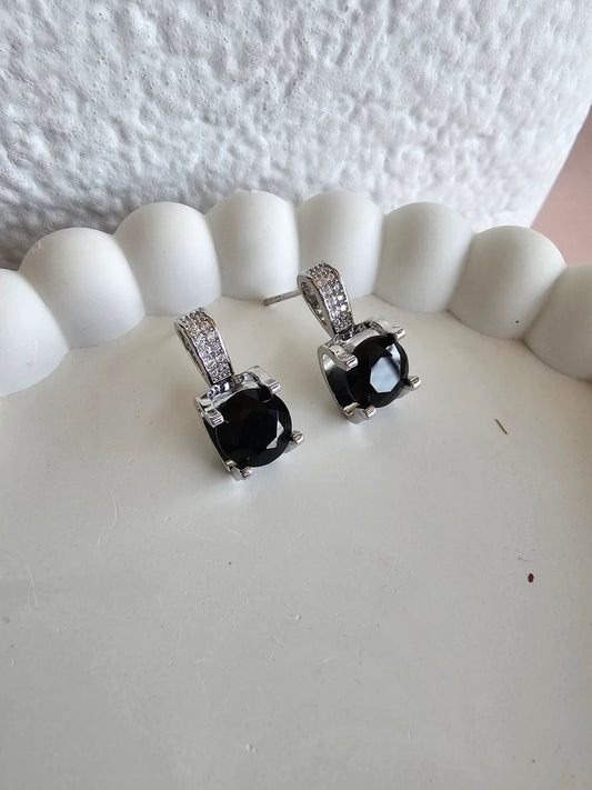 Luxe Gemstone Drop Studs Black