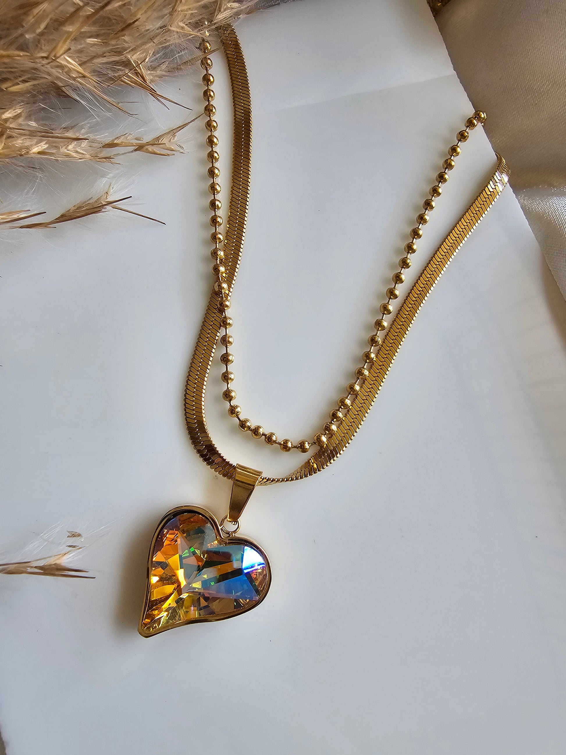 Aurora Heart Layered Necklace