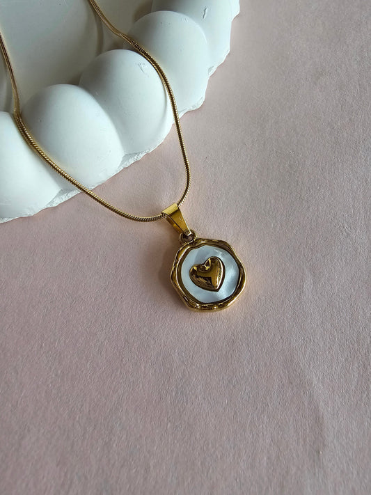 White Heart Medallion Necklace