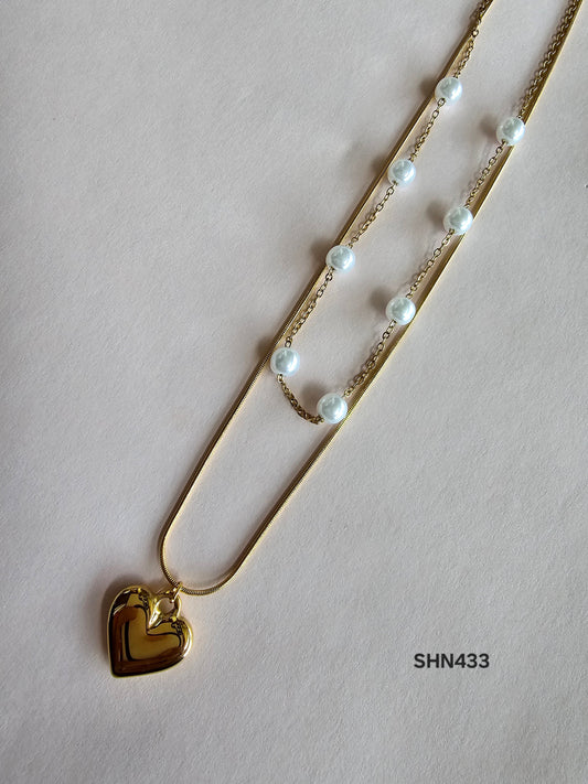 Golden Heart Pearl Layered Necklace