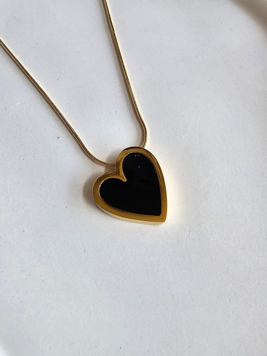 Black Heart Gold Border Necklace