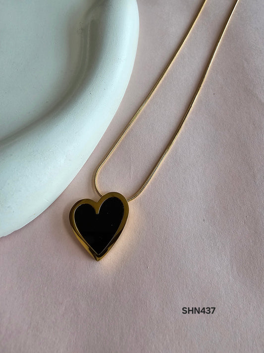 Black Heart Gold Border Necklace