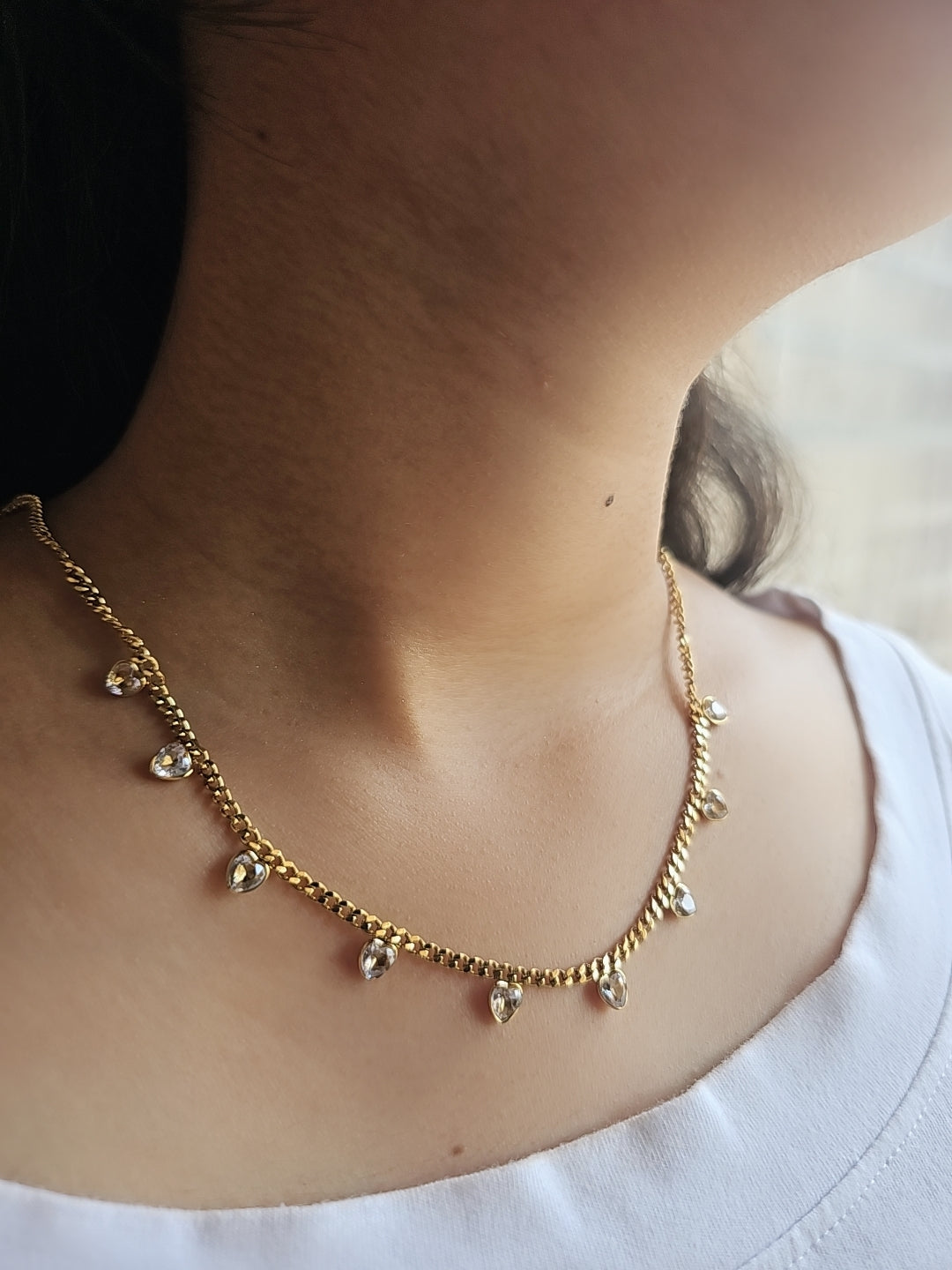 Golden Tear Charm Necklace