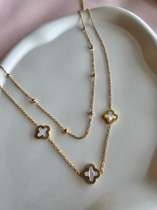 Stone Clover Charm Necklace