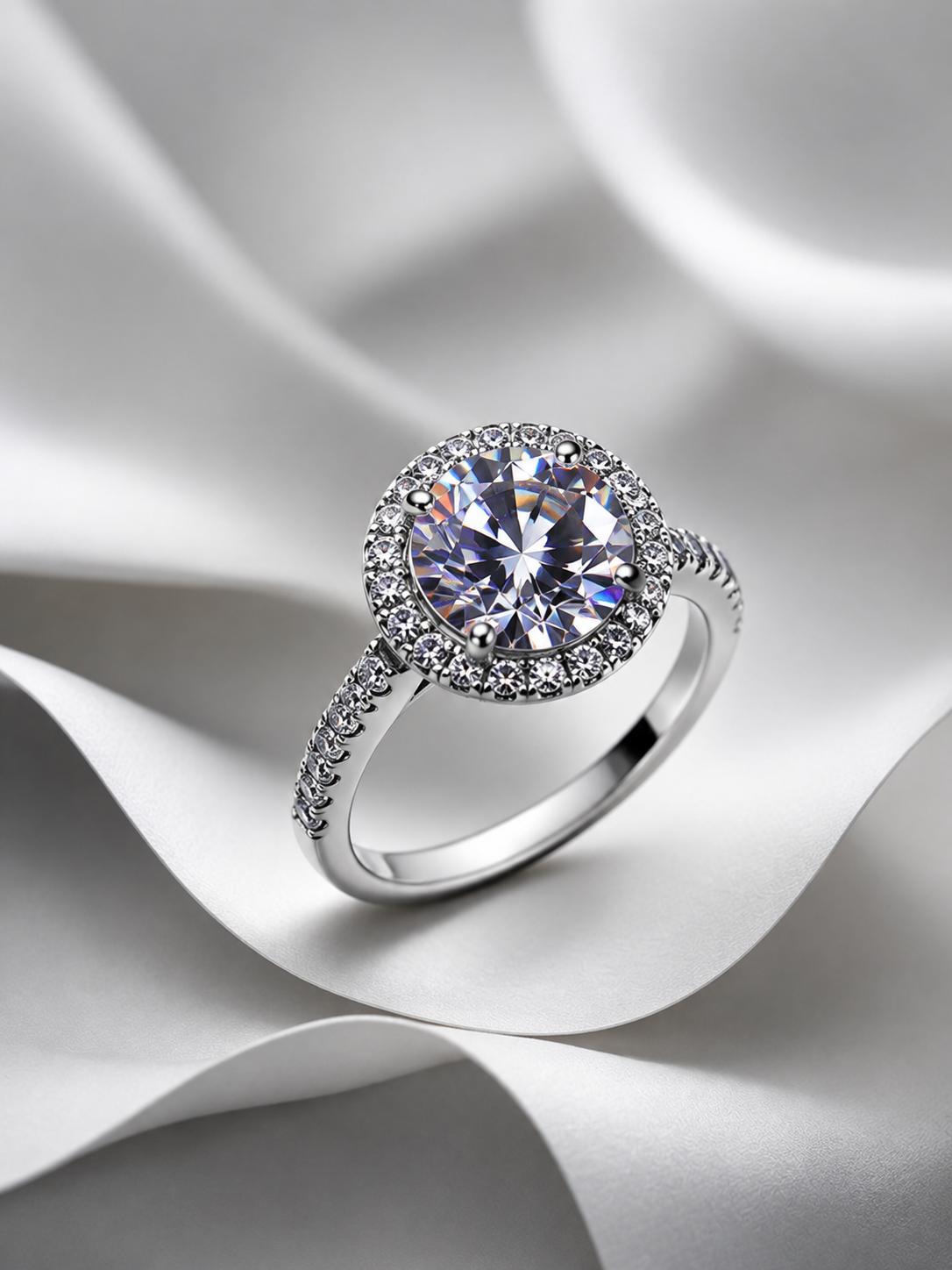 Crystal Halo Round-Cut Ring