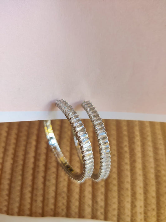 Sparkling Zirconia Silver Hoop Earrings