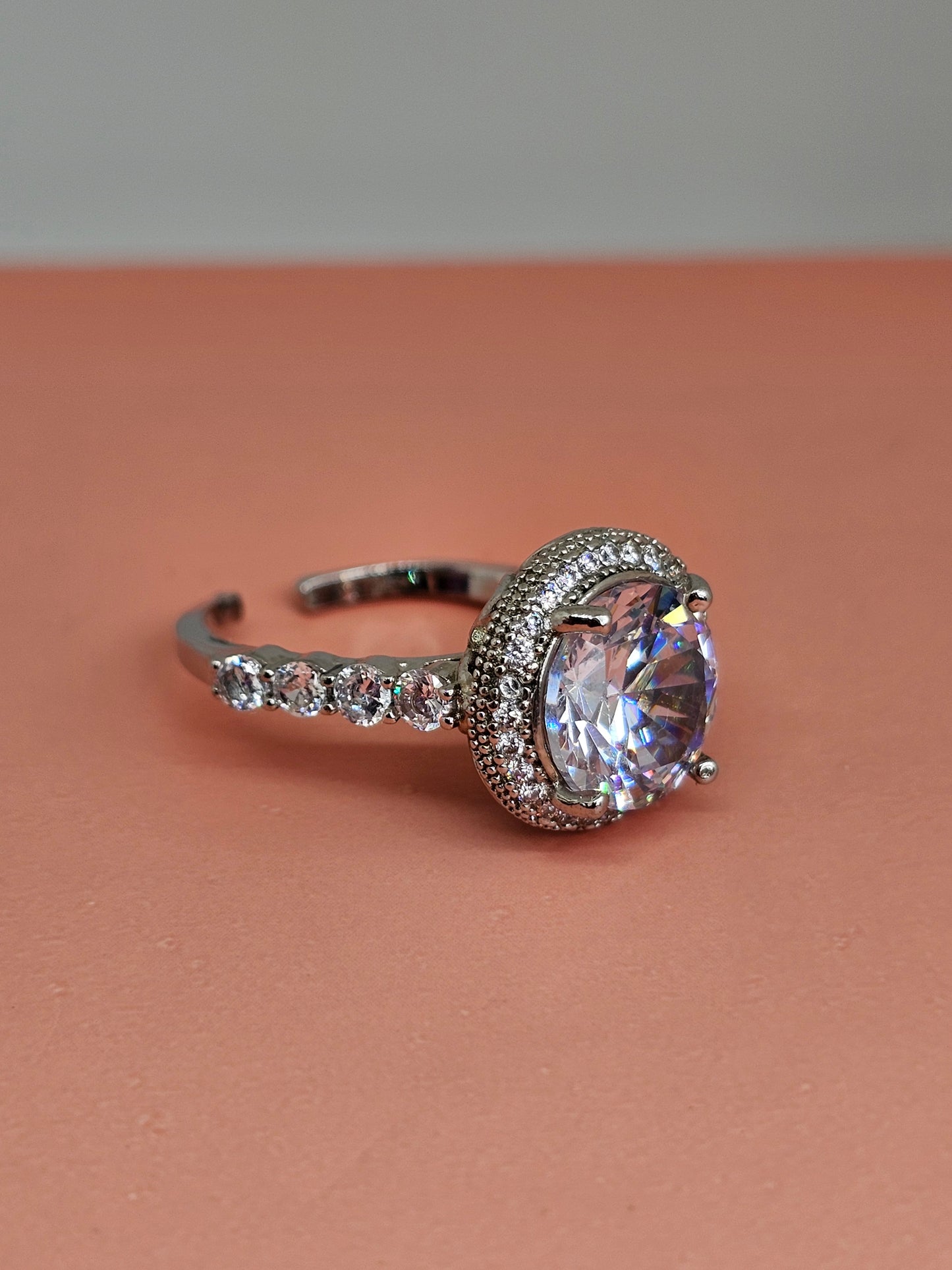 Crystal Halo Round-Cut Ring