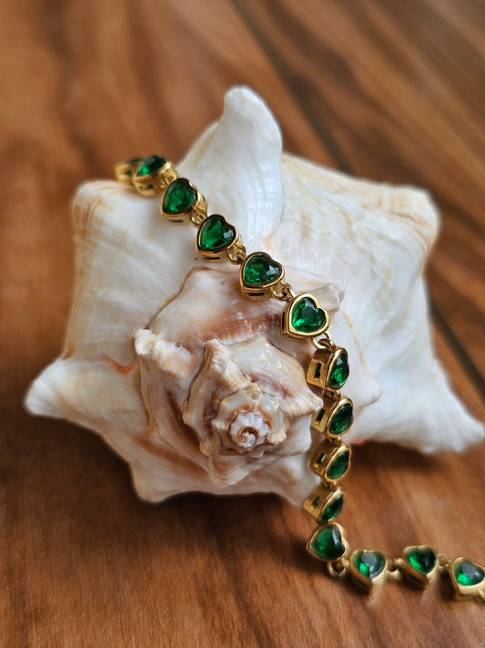 Emerald Green Heart Tennis Bracelet