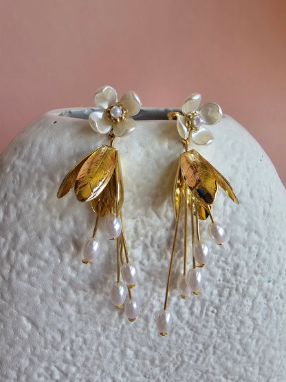 Petal Pearl Drop Earrings