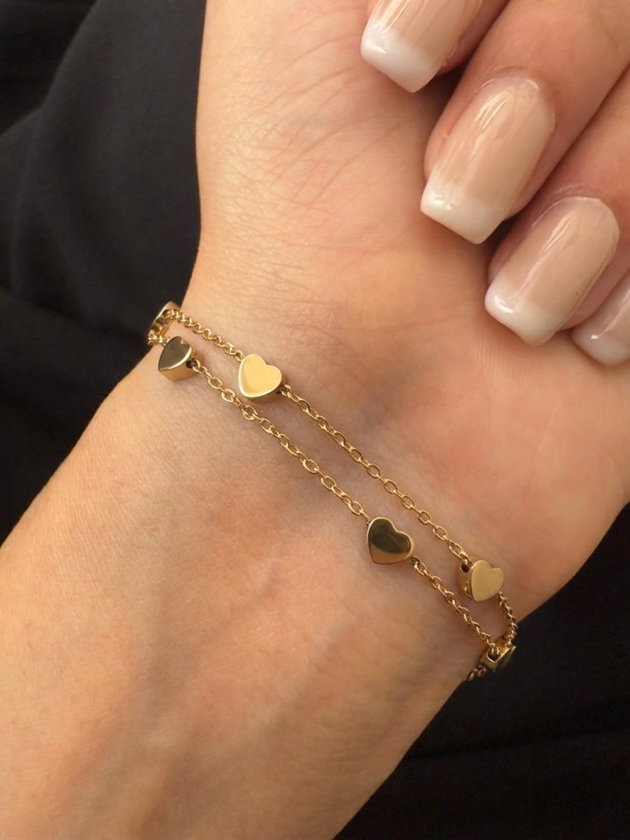 Minimalist Layered Heart Charm Bracelet