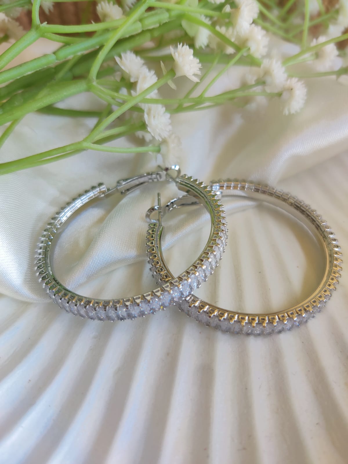Sparkling Zirconia Silver Hoop Earrings