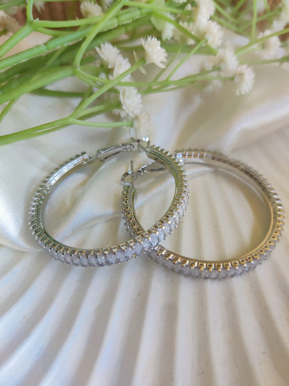 Sparkling Zirconia Silver Hoop Earrings