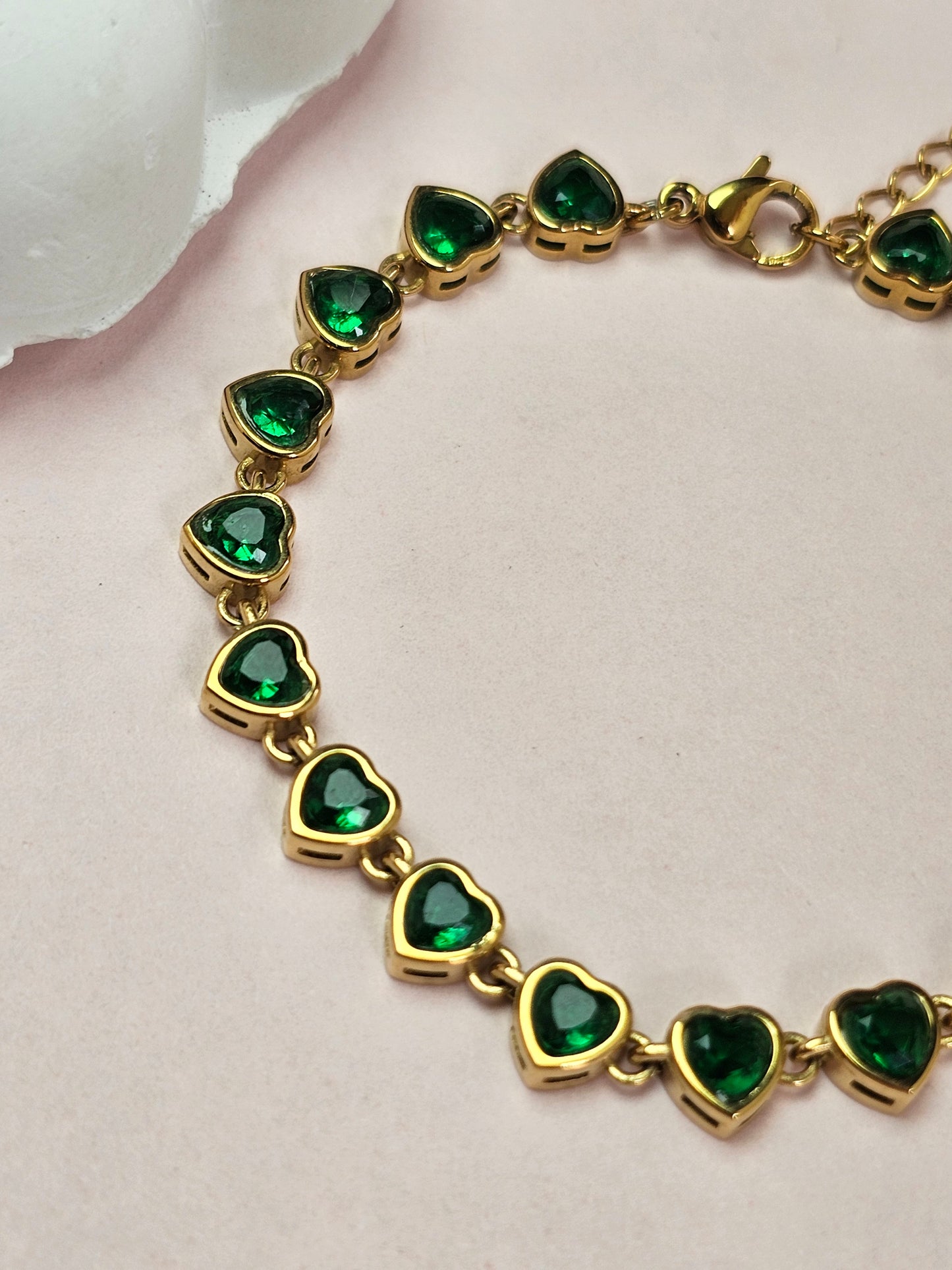 Emerald Green Heart Tennis Bracelet