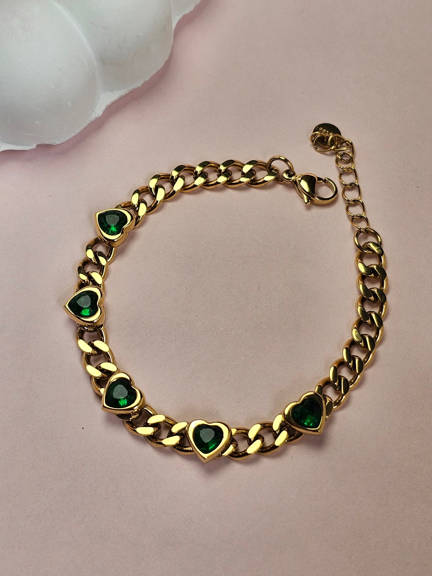 Emerald Heart Gold Chain Bracelet