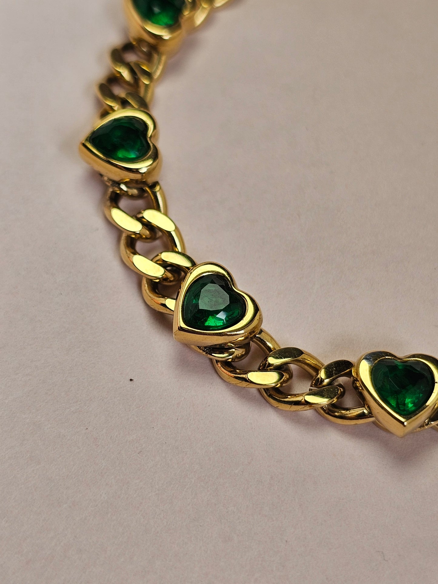Emerald Heart Gold Chain Bracelet