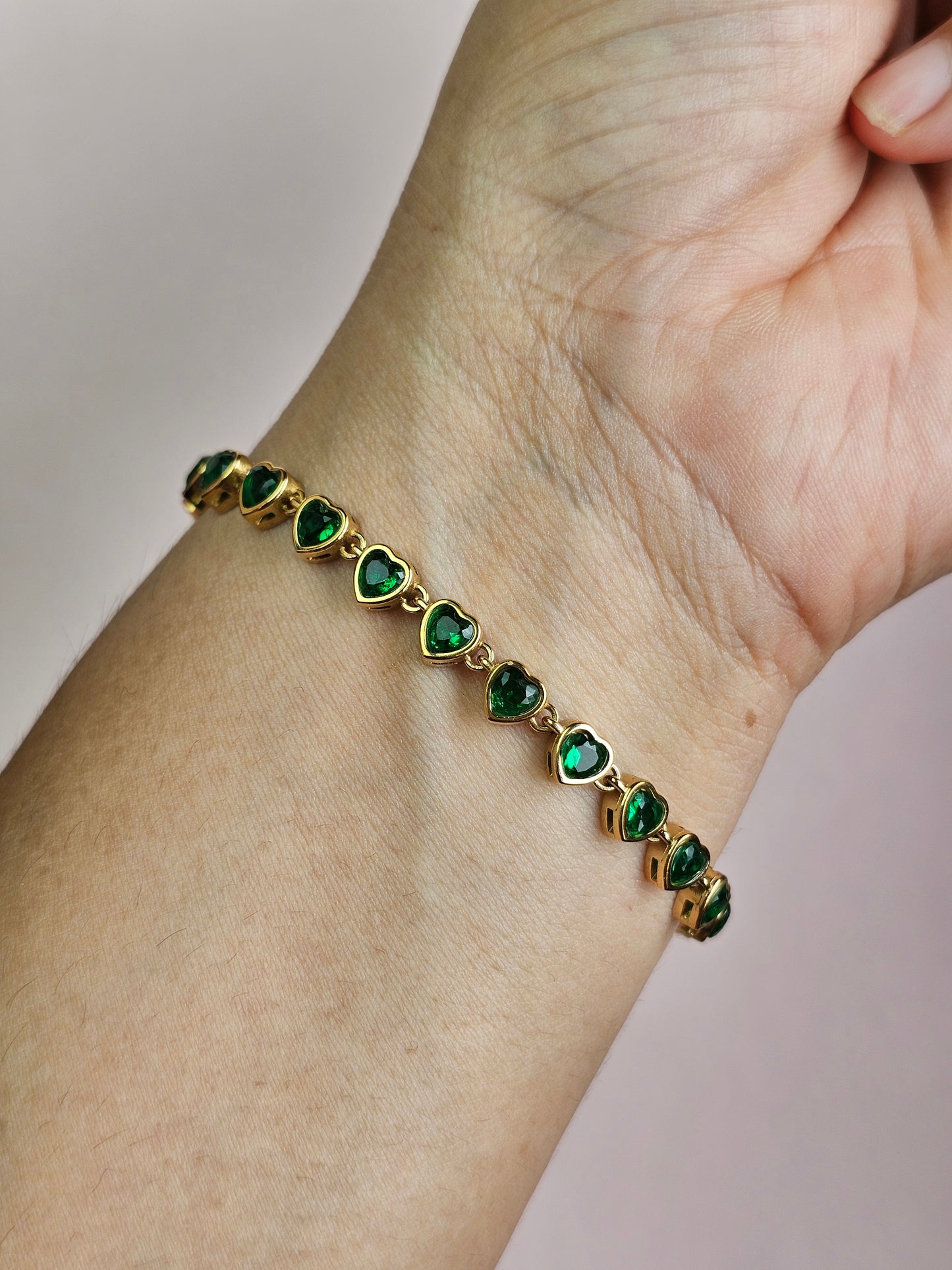 Emerald Green Heart Tennis Bracelet