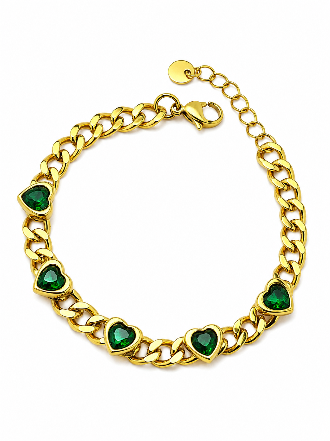 Emerald Heart Gold Chain Bracelet