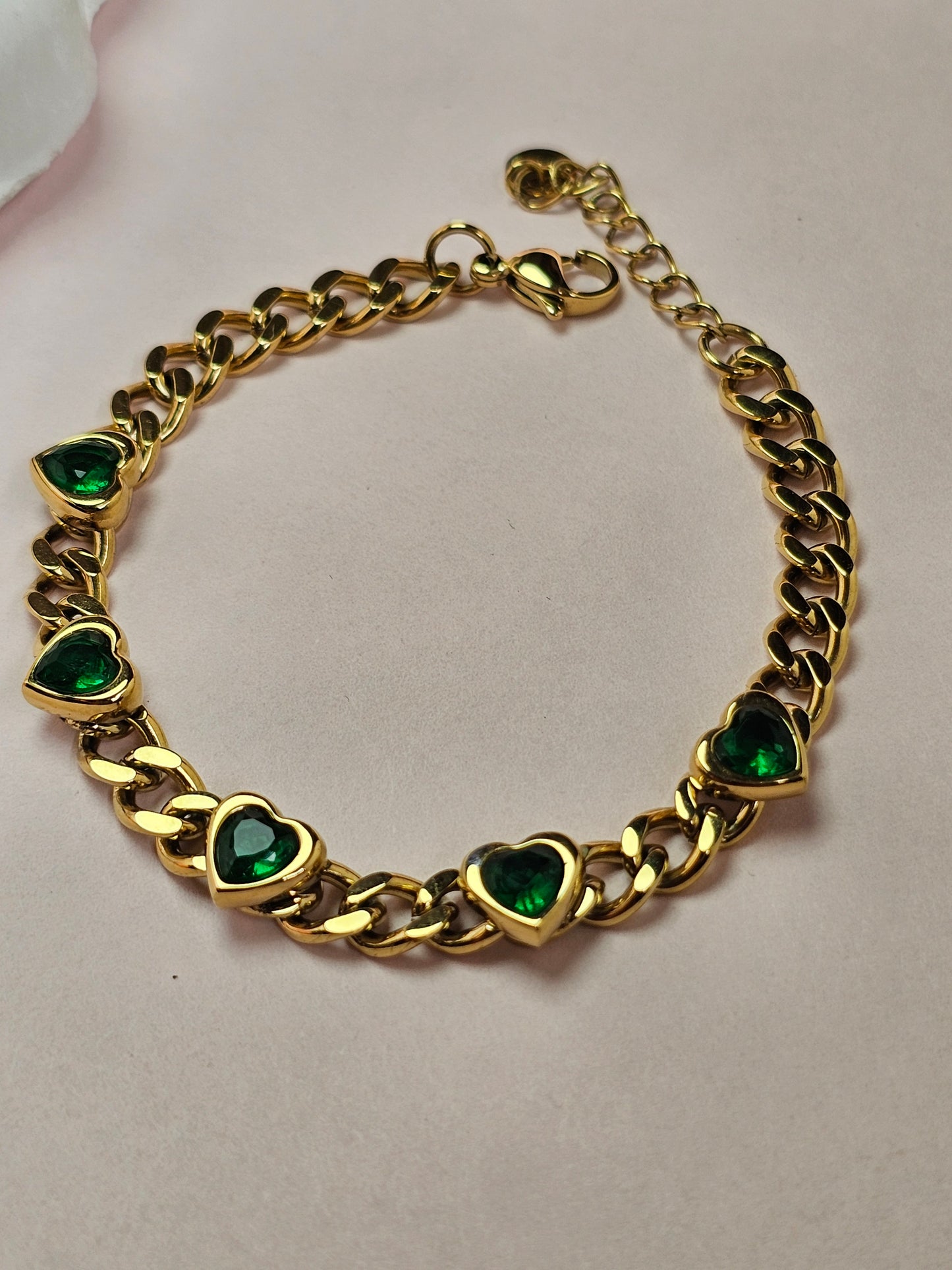Emerald Heart Gold Chain Bracelet