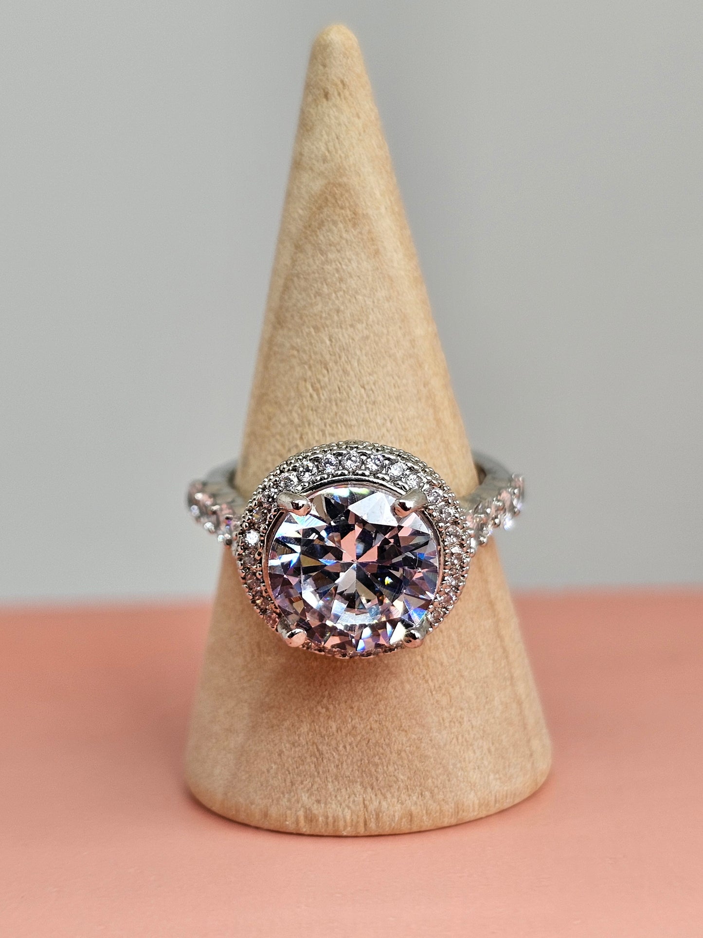 Crystal Halo Round-Cut Ring