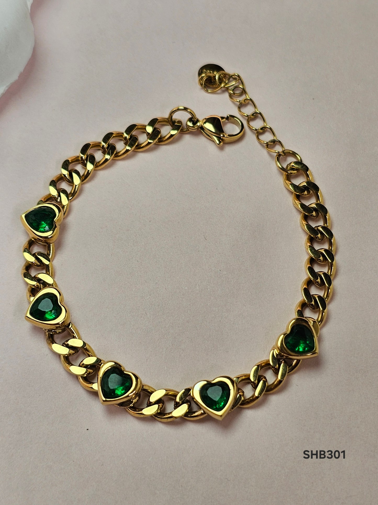 Emerald Heart Gold Chain Bracelet
