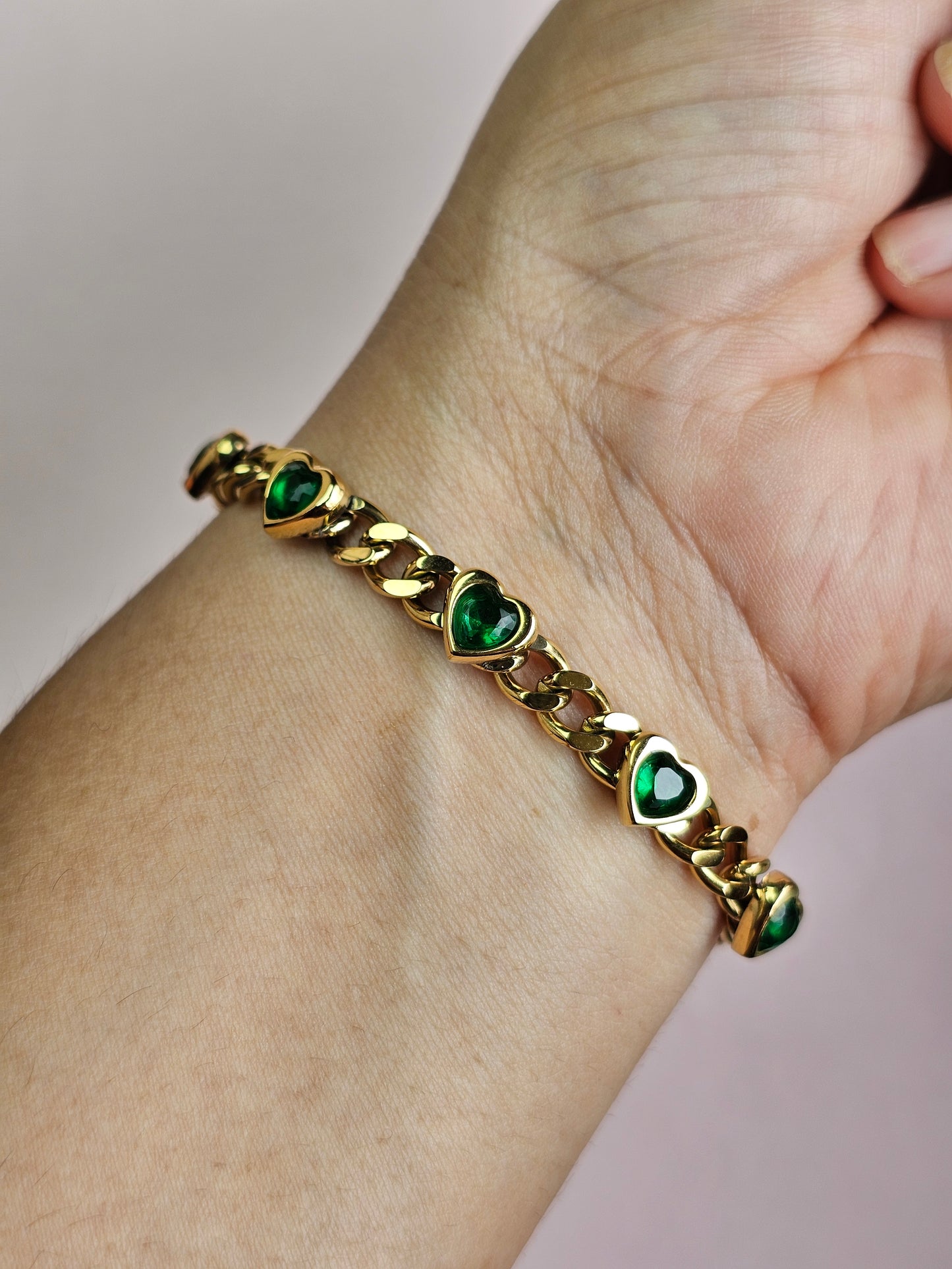 Emerald Heart Gold Chain Bracelet