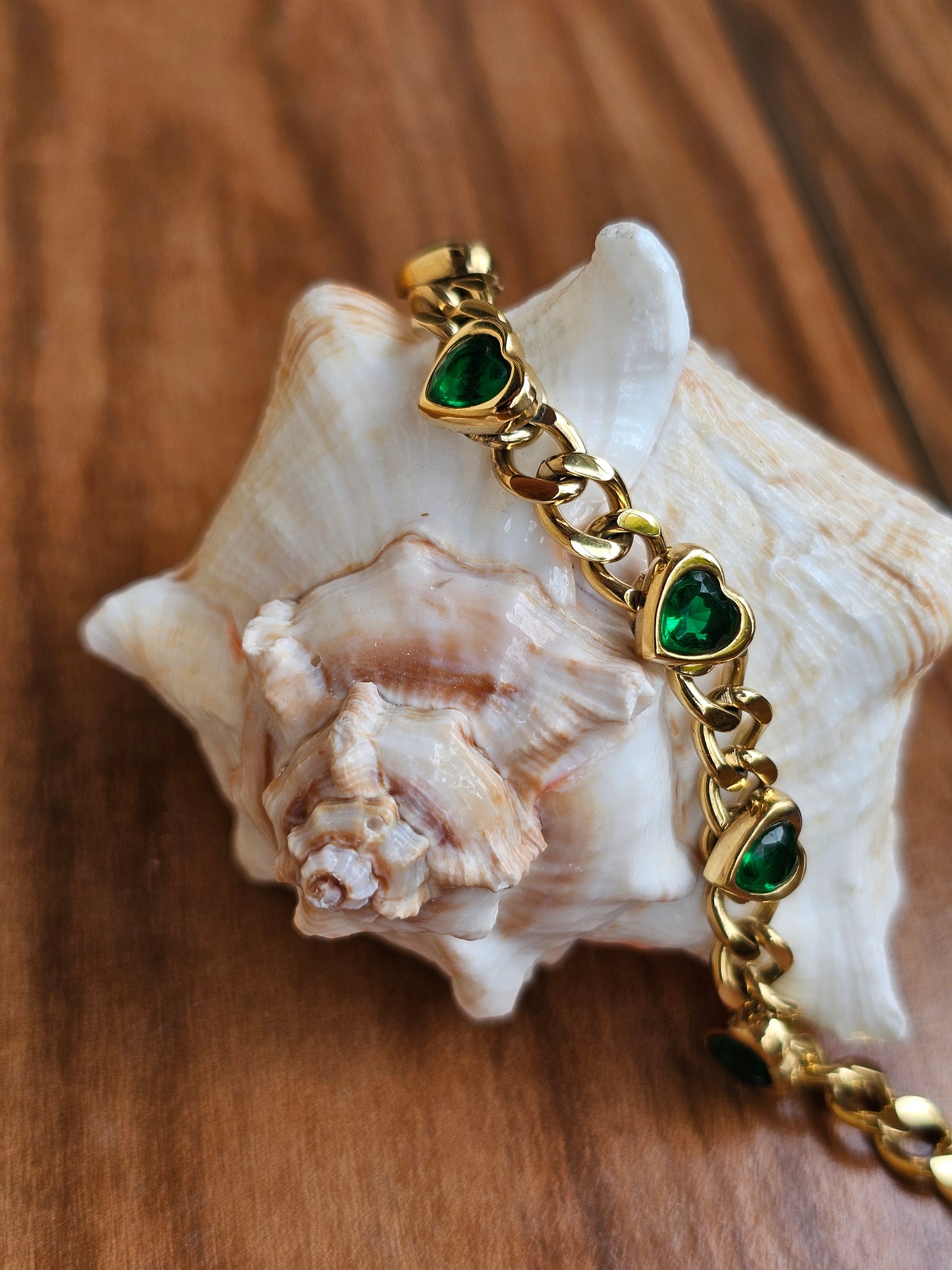 Emerald Heart Gold Chain Bracelet